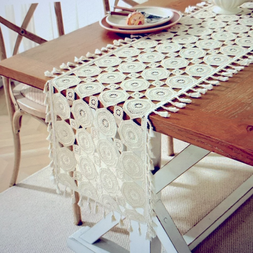 Elegant Cream Crochet Table Runner